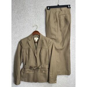 Talbots Italian Linen Pant Suit Cargo Jacket Sz 2 Wide Leg‎ Crop Pants Sz 6 EUC